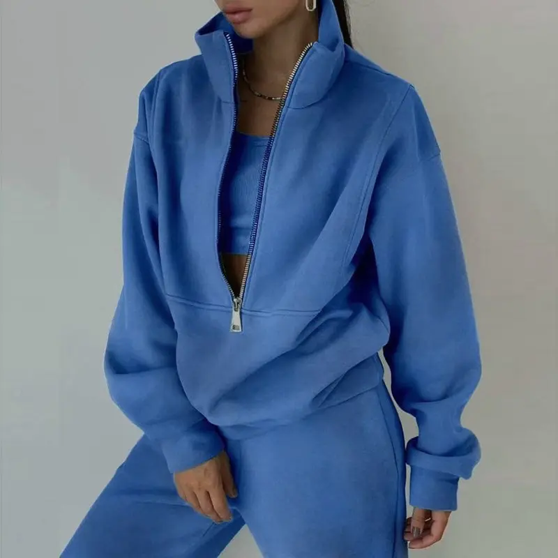 Women's Casual Velour Tracksuit Set, Elegant 2-Piece Sweatsuit with Full-Zip Hoodie and Jogging Pants for All Seasons, Workout Sets Women, Normal Type, Female, Long Sleeve, 2Xl, Regular Sleeve, Solid, Plus Size Fashion, Casual Wear