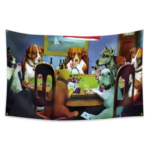 1pc, Dogs Playing Poker Flag Banner, It's Your Turn Now, 2*3ft(60*90cm) /3x5ft (90*150cm), 4 Grommets, Single-Sided Printing, Fun, for Indoor, Outdoor, Home, Room, Dorm, Man Cave, Music Bar, Bedroom, College, Living Room, Gift, Decor