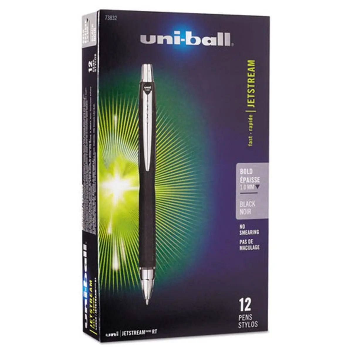 Uni-Ball Jetstream RT Retractable Roller Ball Pen - 1 mm Bold Black Quick-Drying Waterproof Pigment Ink, Black Barrel, Textured Rubber Grip, Windowed Grip, Anti-Fraud Writing Tool for DIY Woodwork, Left-Handers, Visible Ink Supply