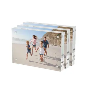 4x6 Acrylic Picture Frames 3 Pack, 20% Thicker Block, Clear Picture Frames Freestanding Double Sided Magnetic Acrylic Lucite Frameless Transparent Square Frame Gift for Desktop Display