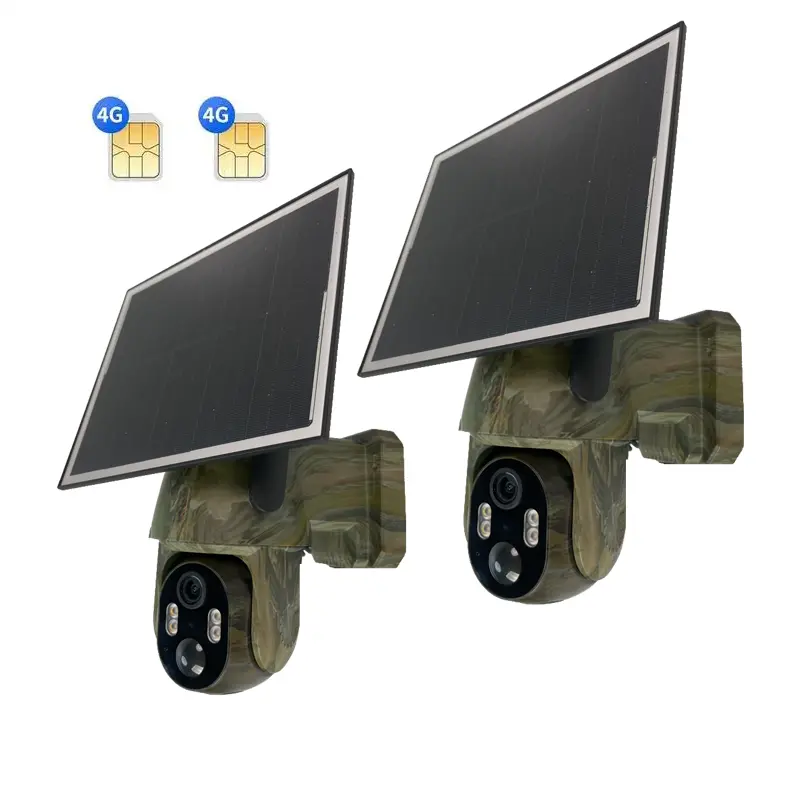 2-Pack Solar LTE Outdoor Security Camera With Solar Panels, 4G LTE Cellular Trail Camera With Night Vision, 360 °   Live Video, PIR Motion Alerts To Phone, 2.7K Color, Remote Access For Farm/Jobiste, No WiFi,  Includes 4G Data Card ( Free 7days Data), Wat