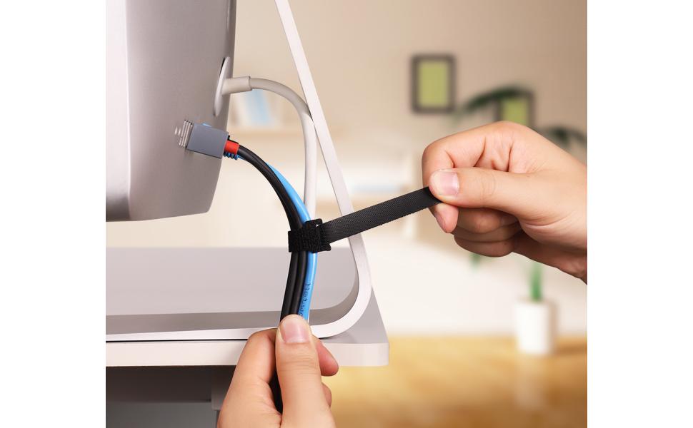 100 PCS 8 Inches Reusable Cable Ties | Adjustable Cord Wraps, Cable Straps | Hook & Loop Cord Organizer, Cable Management