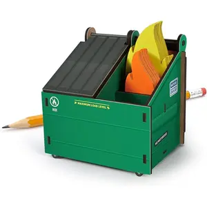 DESK DUMPSTER Pencil Holder with Flame Note Cards - 3 compartments for desk & office supplies - Funny Cubicle Accessories - Great for Coworkers - White Elephant Gift