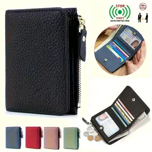 Men Women Cute Short Wallet Luxury Solid Zipper Coin Purse rfid Bank Credit Card Holder Slim Small Money Bag small black purse