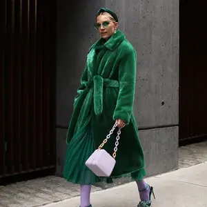 Long Rabbit Fur Mink Velvet Faux Fur Coat Thickened Autumn Winter Jacket European and American Style Women Slim Fit Plush Coat Wholesale Formal Costume Elegant Green winter clothes women Fashion Womenswear