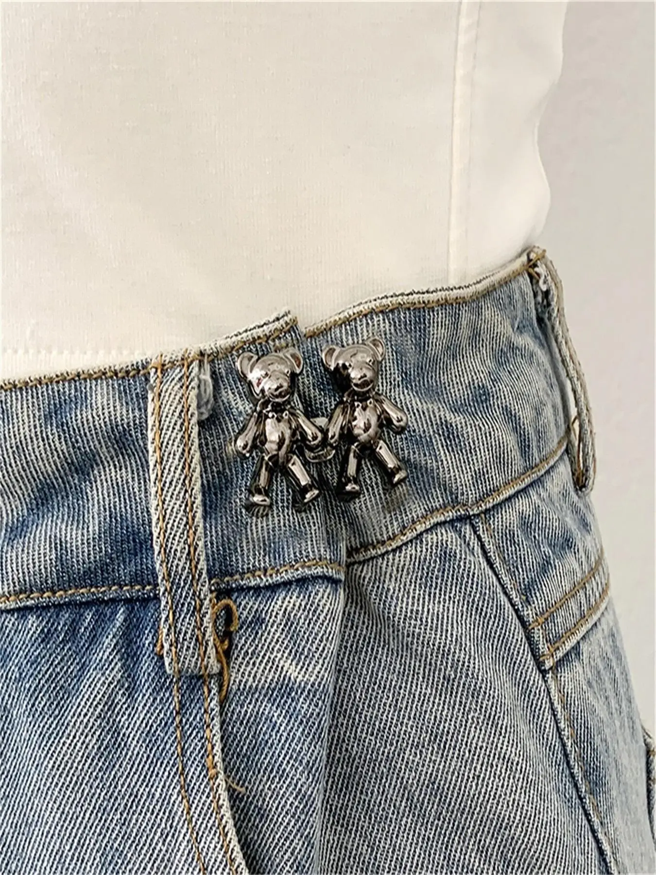 4pcs Bear Button Pins For Jeans, Bear Clips For Pants Instant Pant Waist Tightener, Adjustable Jean Buttons Pins For Loose Jeans