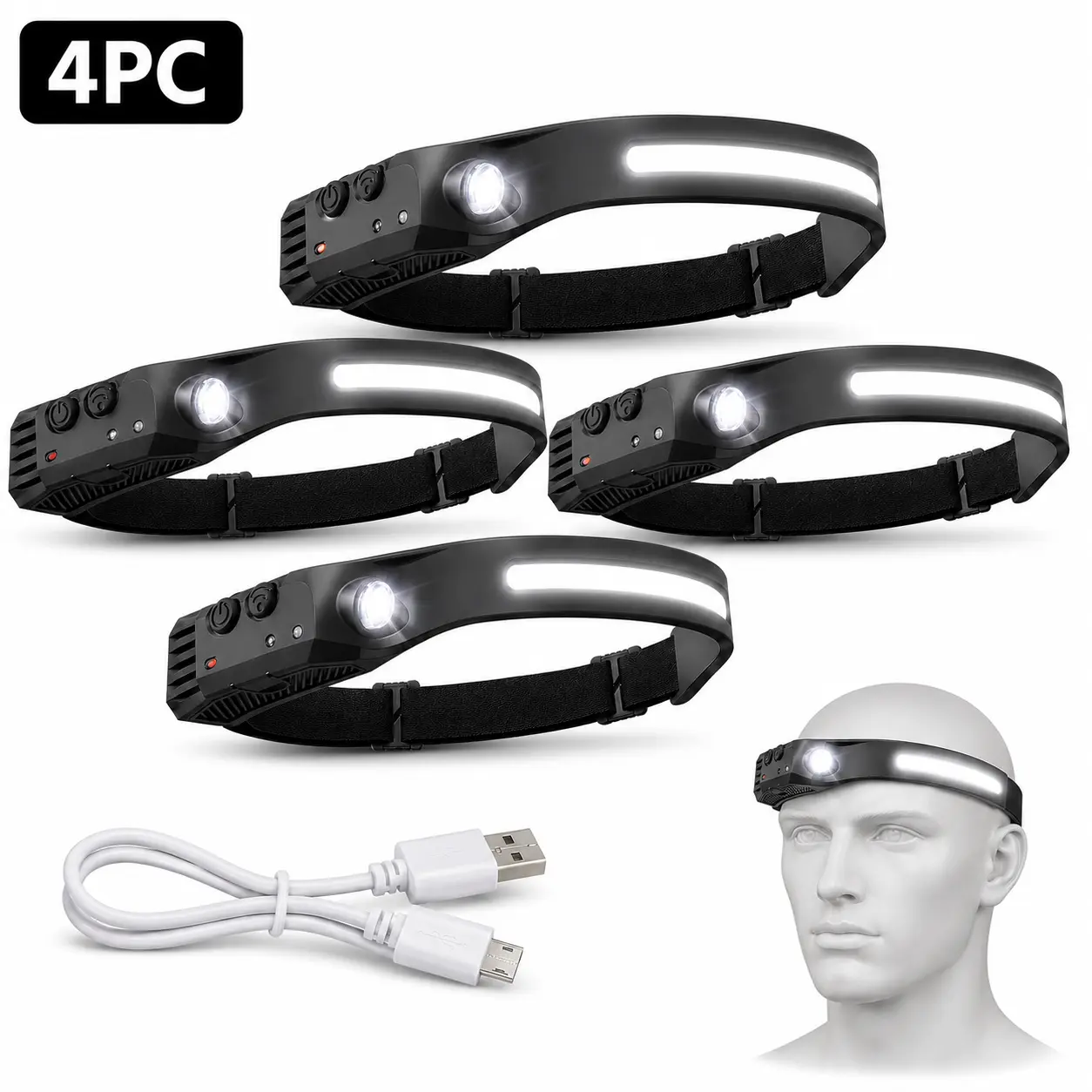 1/2/3/4 Pack High Lumen 4 LED Handheld Flashlight, Pocket Torch with COB Wide Side Flood Light, Portable Emergency Lighting for Camping, Hiking, Fishing, Cycling, Household Repair, Night Walking & Outdoor Power Outage