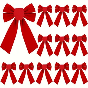 12 Velvet Christmas Bows, 13x9 Inch Decorative Bows, Perfect for Wreaths, Tree Decor, Gift Wrapping, Indoor Outdoor Holiday Decor