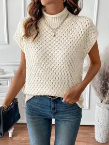 Women's Solid Sweater Vest, Casual Sleeveless Knit Top for Daily Wear, Ladies Knitwear for All Seasons