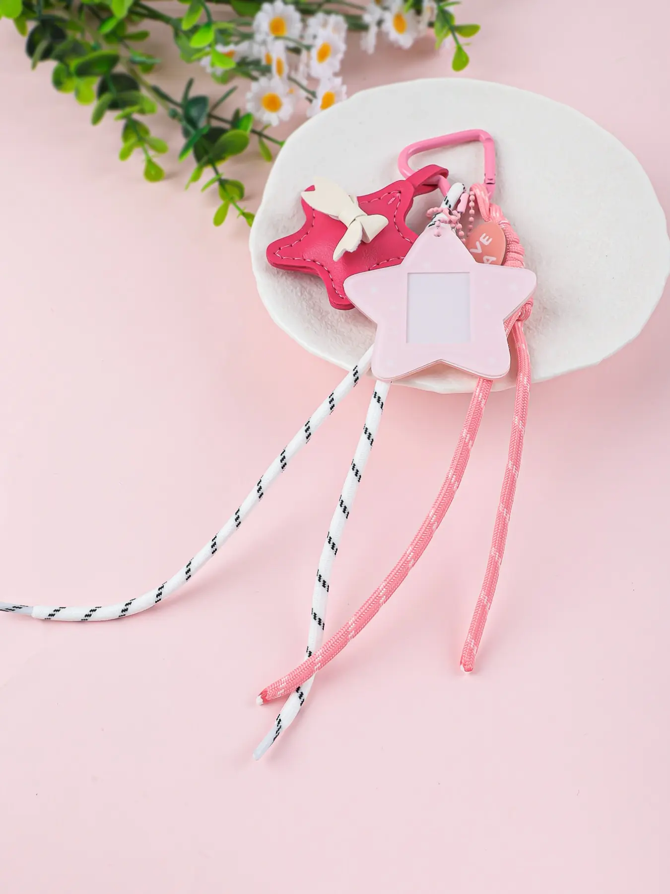 Photo-Insertable Star Braided Rope Keychain, Leather Pentagram Tassel Bag Charm, Star Card Storage, Couple Gift, Unique Accessory