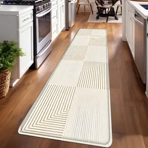 1PC, Beige Stripe Geometric Pattern strip rugs, Home Decor Rug, home décor, bathroom mats, entryway mats, bathroom non-slip mats, indoor entrance rugs, bedroom bedside mats, kitchen mats, hallway rugs