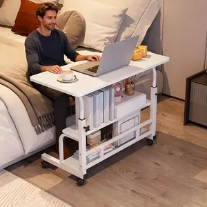 Mobile Computer Desk With Adjustable Height; Multifunctional Table With Double-Layer Storage; Gaming And Study Table For Students; Portable Office Desk For Bedside Use; Suitable For Bedroom, Apartment Random