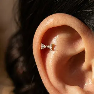 CelestialbyA&J Cubic Zirconia Bow Internally Threaded Stud • Implant Grade Titanium • Bow CZ 16g 18g Flat back Earring Studs •Helix Earring • Conch, Tragus, Cartilage Earring • Rook Earring