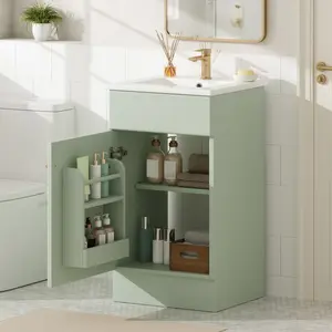 18" Bathroom Vanity with Sink, Vanity Cabinet with Door Shelf and Adjustable Shelf, Light Green