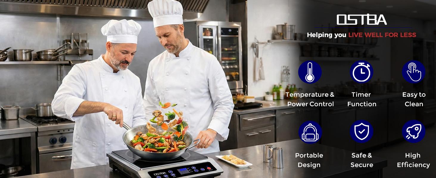 OSTBA Induction Cooktop 1800W Commercial Grade Portable Countertop Burner ETL Certified 10 Power Levels 460°F 12-Hour Timer 5"-10" Cookware Compatible OSTBA Induction Cooktop 1800W Commercial Grade Portable Countertop Burner ETL Certified 10 Power Levels 460°F 12-Hour Timer 5"-10" Cookware Compatible