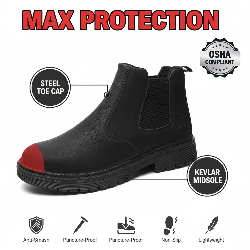Security Guard Patrol Splash-proof Smash-proof Puncture-proof Breathable Safety Shoes Unisex Chef Work Shoe Waterproof Anti-slip Durable Outdoor Comfortable Lightweight Steel Toe Sneakers Men Women Slip Resistant Warehouse Industrial Footwear Gear