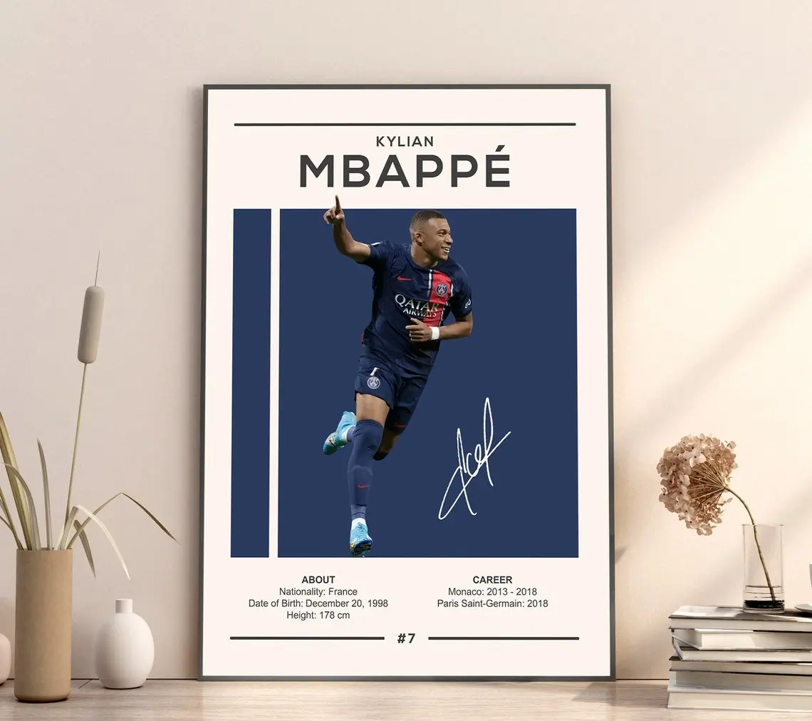 Kylian Mbappe Print, Kylian Mbappe Poster, PSG print, Football Gift, Sports Poster, Football Player Poster, Soccer Wall Art, Mbappe Poster