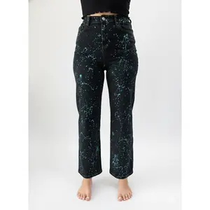 High Rise Wide Leg Ankle Jeans in Turquoise Royalty