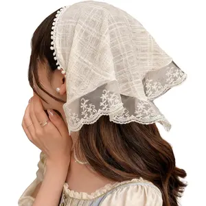 Hair White Bandanas, Chic Lace Triangle  Scarf for Women Girls Hair,  Stylish Kerchief Bandana Headband
