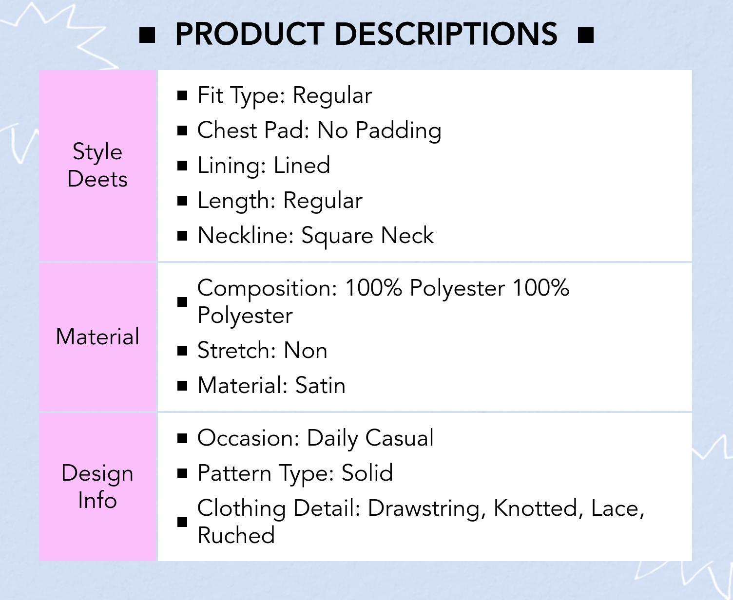 Cider Satin Square Neck Drawstring Lace Trim Tank Top