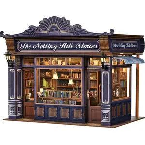 [The Notting Hill Stories] Book Nook Kit, DIY Miniature Dollhouse Kit, 3D Wooden Puzzle with LED Light, Christmas Gift for Book Lovers, Home Decor