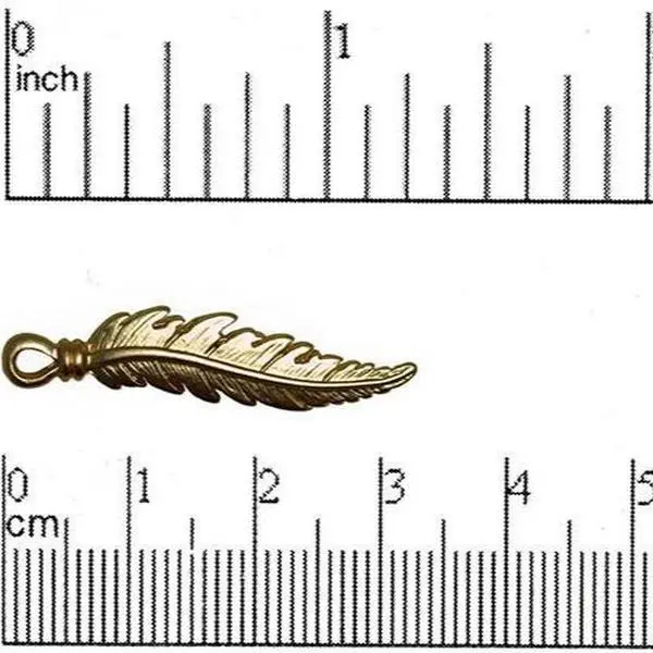 33mm x 6mm Feather Charm Pendant - Double Sided - Made of Pewter - Satin Rhodium Silver and Satin Hamilton Gold - Sold by the Piece - K82