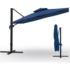 10x10 ft Square Outdoor Umbrella, Cantilever Patio Umbrella, Heavy Duty Aluminum Umbrella Outdoor Patio for Garden Poolside (Base Not Included)