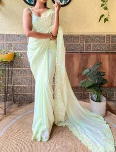Ivory Soft Georgette Party Wear Saree
