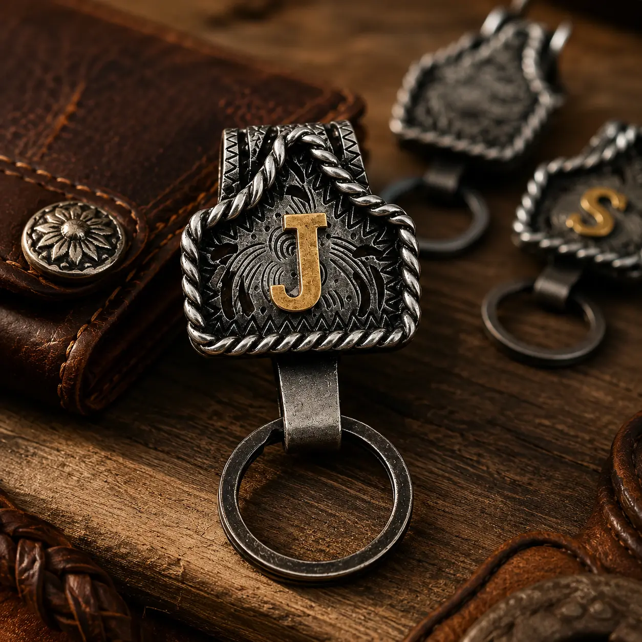 Personalized Cow Tag Leather Key Holder – Handmade Western Style Belt Loop Key Clip, Copper Initial Custom Gift for Men Women, Everyday Carry Accessory Red  Fitted  Cap
