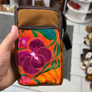 Mexican Crossbody Cellphone Bag Hermoso 100% with Floral Embroidery & Gold Charm Artisanal Handcrafted Handbag porta celular