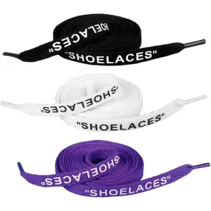 3 Pairs Shoelaces Text Printed Flat Shoelaces Replacement Shoe Laces for Sneakers Shoe Laces Swap - 1.2M - Black White Purple