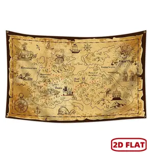 1pc 2D Flat Pirate Map Banderole Flag or - Vivid Color Polyester Decorative Banner with 2 Grommets, Garden, Party Decor, Pirate-Themed Events & Outdoor Adventures, Pirate Theme Decor, Treasure