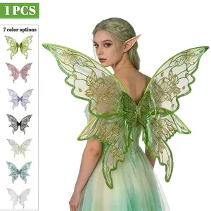 Wearable Butterfly Wings Decorative Props, Shiny Floral Pattern, Semi-Transparent Lightweight, Party Cosplay Halloween Stage Performance