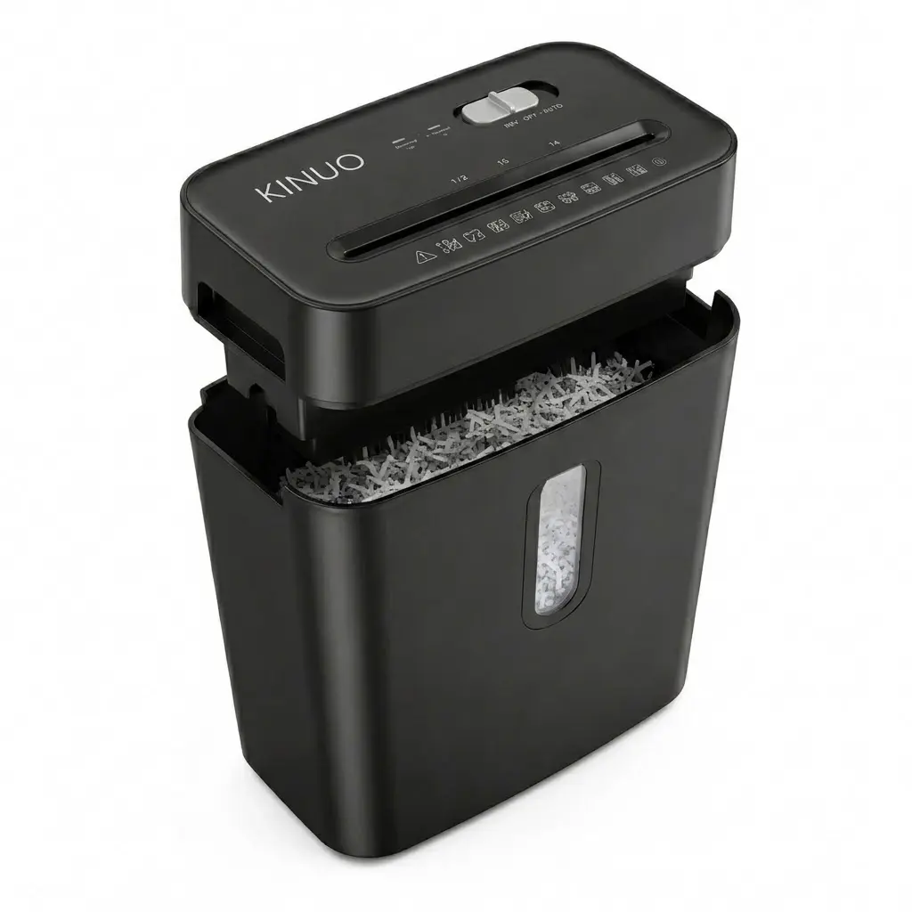KINUO P-4 High Security Paper Shredder for Home Office,6-Sheet Cross-Cut Shredder for Credit Cards, Staples &Paper Clips, Heavy Duty Shredder with Safety Lock &Overheat Protection