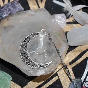 Quartz half Moon silver crystal necklace