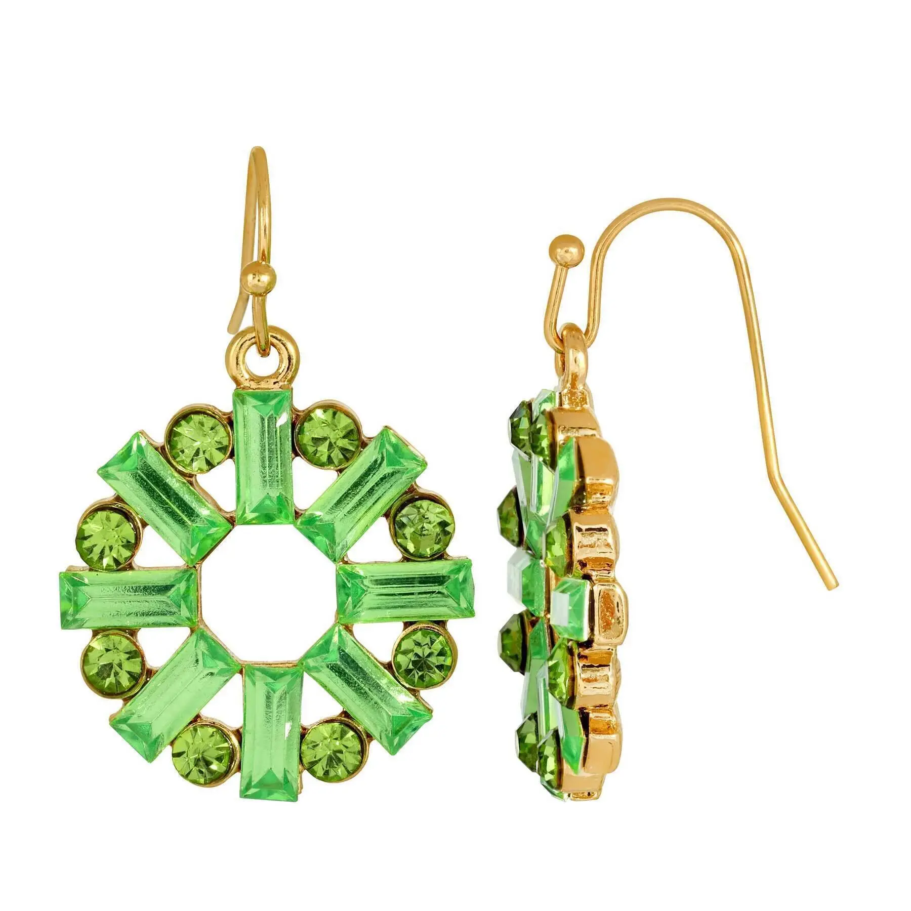 Round Art Deco Inspired Baguette Drop Earrings