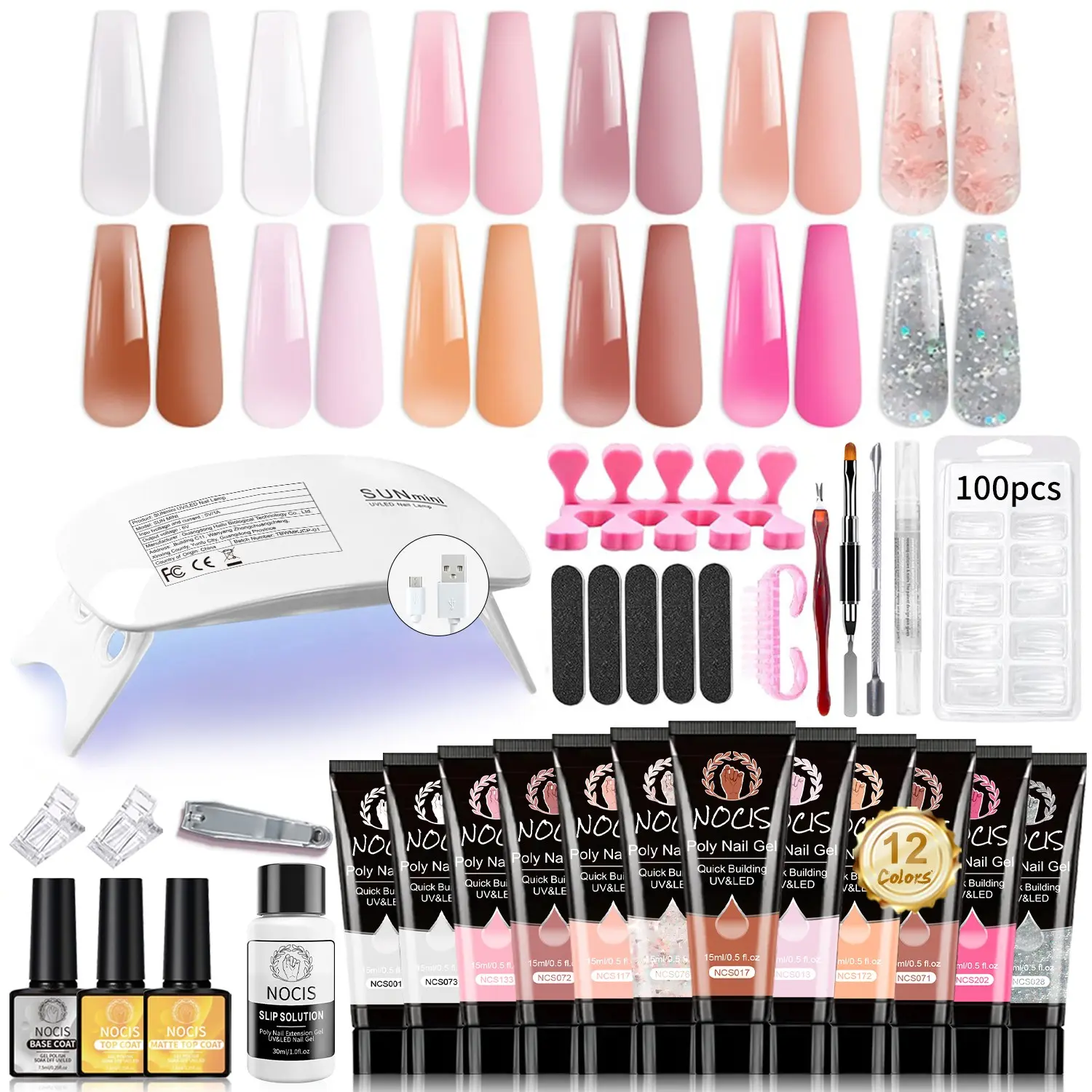 12 Colors Builder Gel Set With UV Lamp Nail Tools Polygel Nail Kit Full Manicure Kit Builder Gel For Nails Kit #WithUVLamp #NailKit #ExtensionGelSet #NailFile #NailBrush #FullKit #HomeNailArt Nail Care