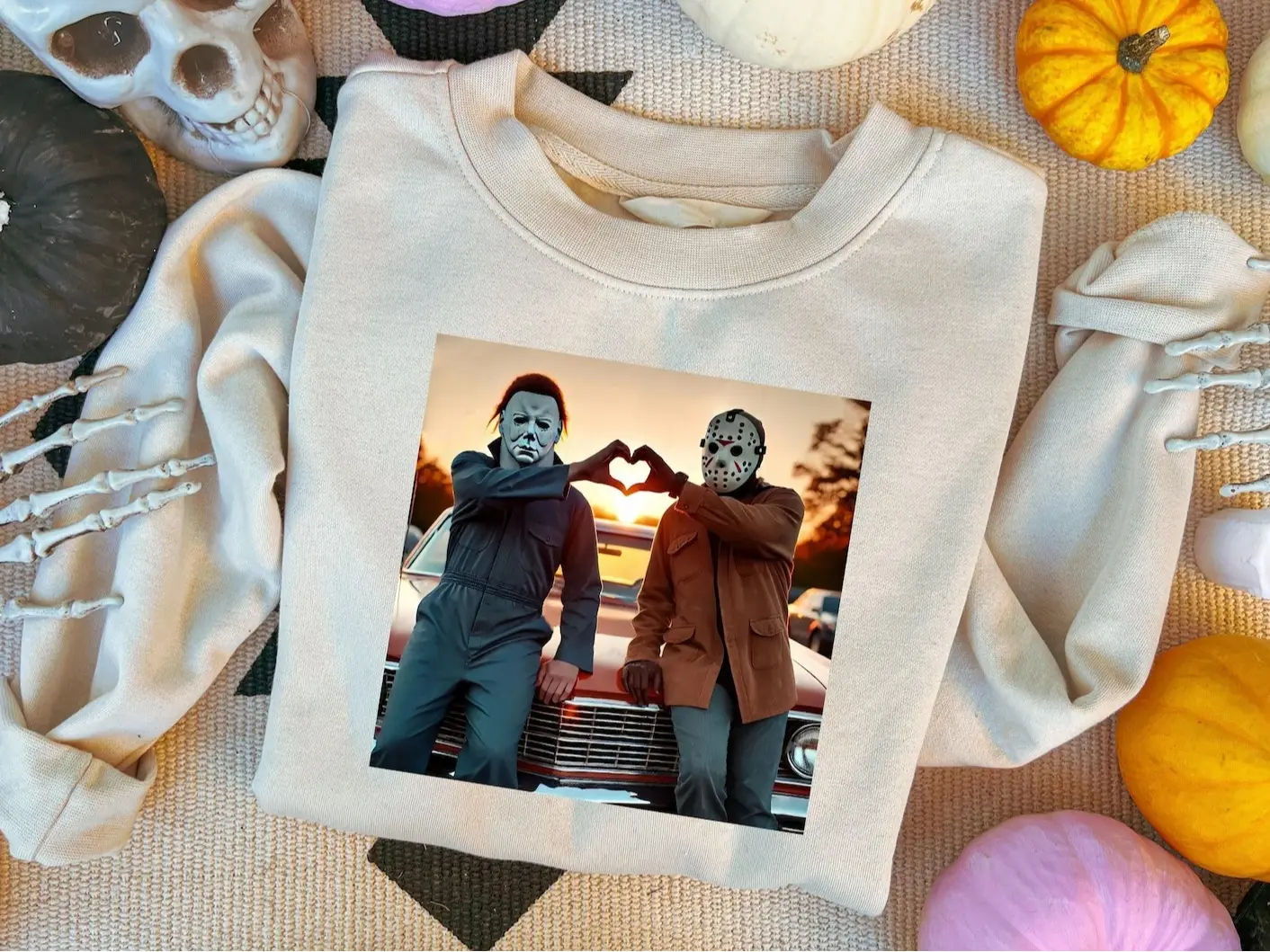 Horror Movie Characters Heart Hands Sweatshirt, Halloween Gift Sweatshirt
