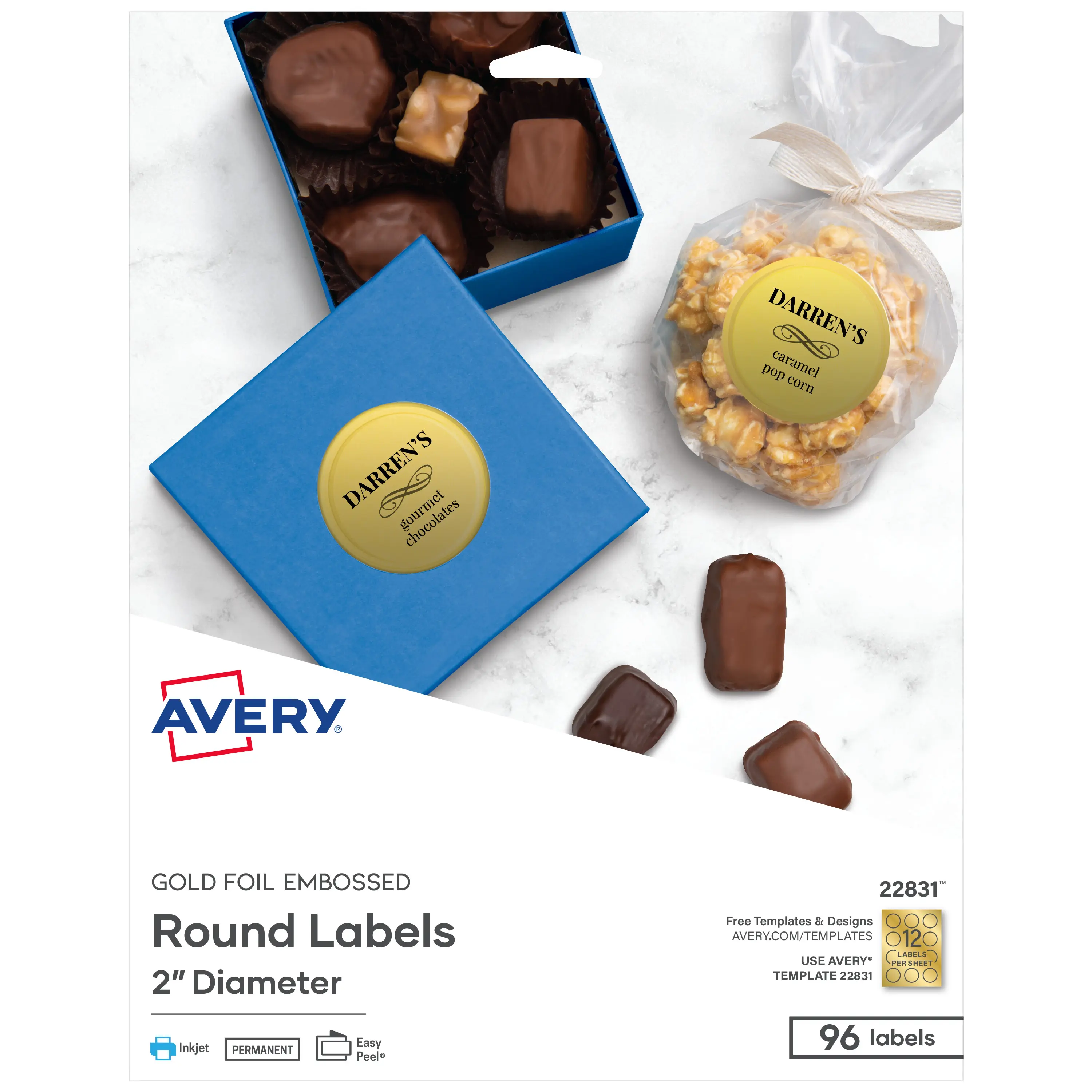 Avery Printable Embossed Foil Round Labels, 2