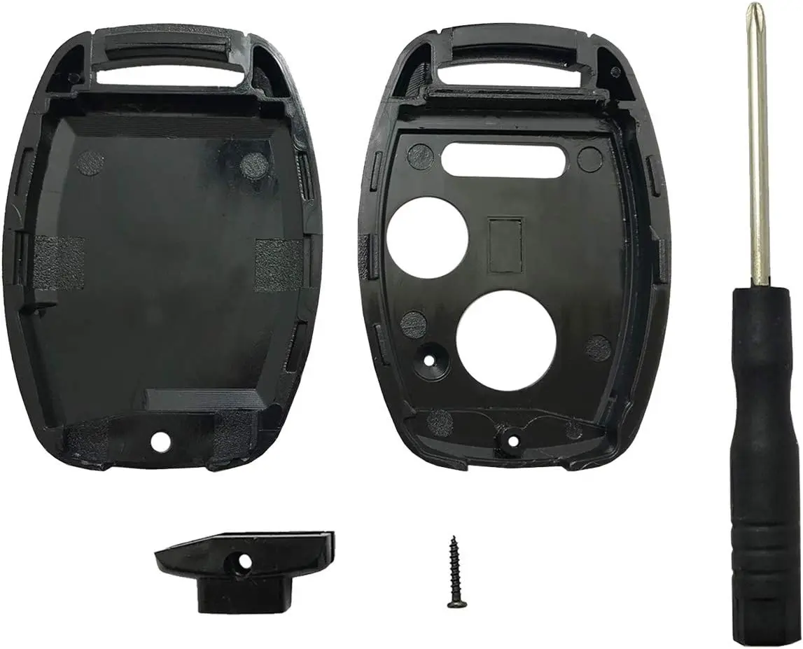 Black Plastic Car Key Fob Cover Case - 2+1 Button Housing, Remote Replacement for 2006-2011 Honda Accord, Civic, CR-V, Ridgeline, Odyssey Keyless Entry Remotes (No Chip or Circuit Board)