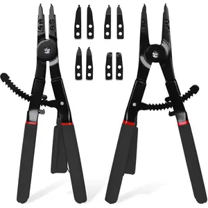Heavy-Duty Snap Ring Plier Set - 2-Piece Large Heavy-Duty Snap Ring Pliers, 16inch Internal and External Snap Ring Plier Set, Includes 45 Tools° 90° Tip