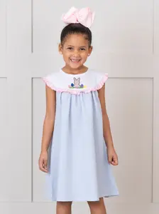 Bunny Vintage Embroidered Poplin Ruffle Dress