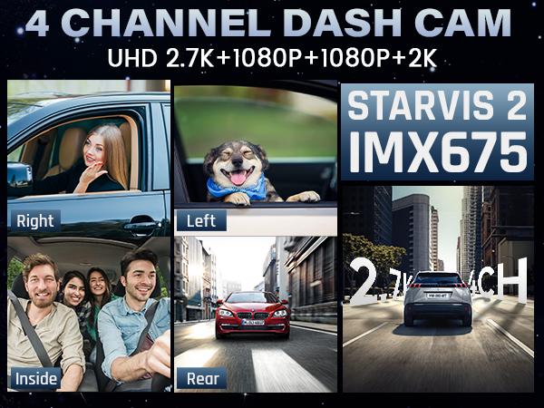 IIWEY C4-pro 4 Channel Dash Cam 360° View, STARVIS 2 Front 2.7K Rear 2K Inside 1080P x2, 8IR LEDs Night Vision 3.0, PlateTag AI for Plate Clarity, 5GHz WiFi GPS, Voice Control, 24/7 Parking Mode, For Free 128GB Card