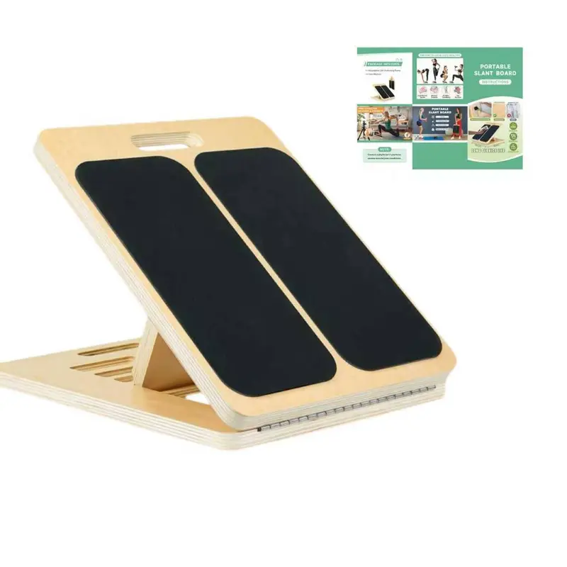 Eco Wood Portable Adjustable 4-Incline Slant Board for Adults (4.5 lbs) - Home Workout Equipment, Stretching Gear, Ankle Brace, Instructions, Yoga Curve Chair, Workout Bands, U Shaped Mat, Yoga Ball for Calf Stretch, Physical Therapy