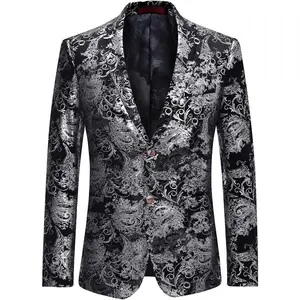 Men's Dress Floral Suit Notched Lapel Slim Fit Stylish Blazer Dress Suit