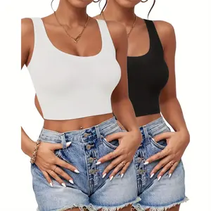 2Pcs Tank Tops for Women, U Neck Sleeveless Crop Tops, Basic Cropped Racerback Going Out Tops Athletic Sports Shirts