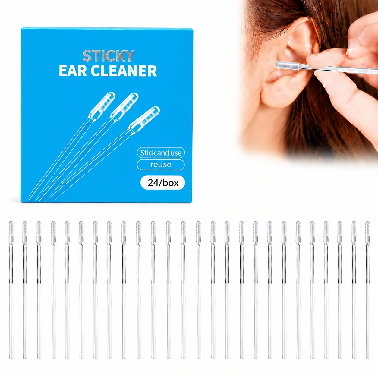 Sticky Ear Cleaning Stick for Adults, Reusable Sticky Ear Cleaner Picks, Removal Adhesive Swabs Gentle Soft Ear Scoop Remover Tool Set