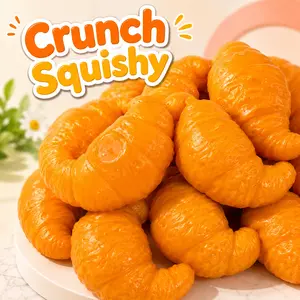 Crunch Croissant Squishy Stress Relief Toy, Slow Rebound Squeeze Fidget Gift Toy with Crispy Crinkle Sound, Realistic Pastry Desk To
