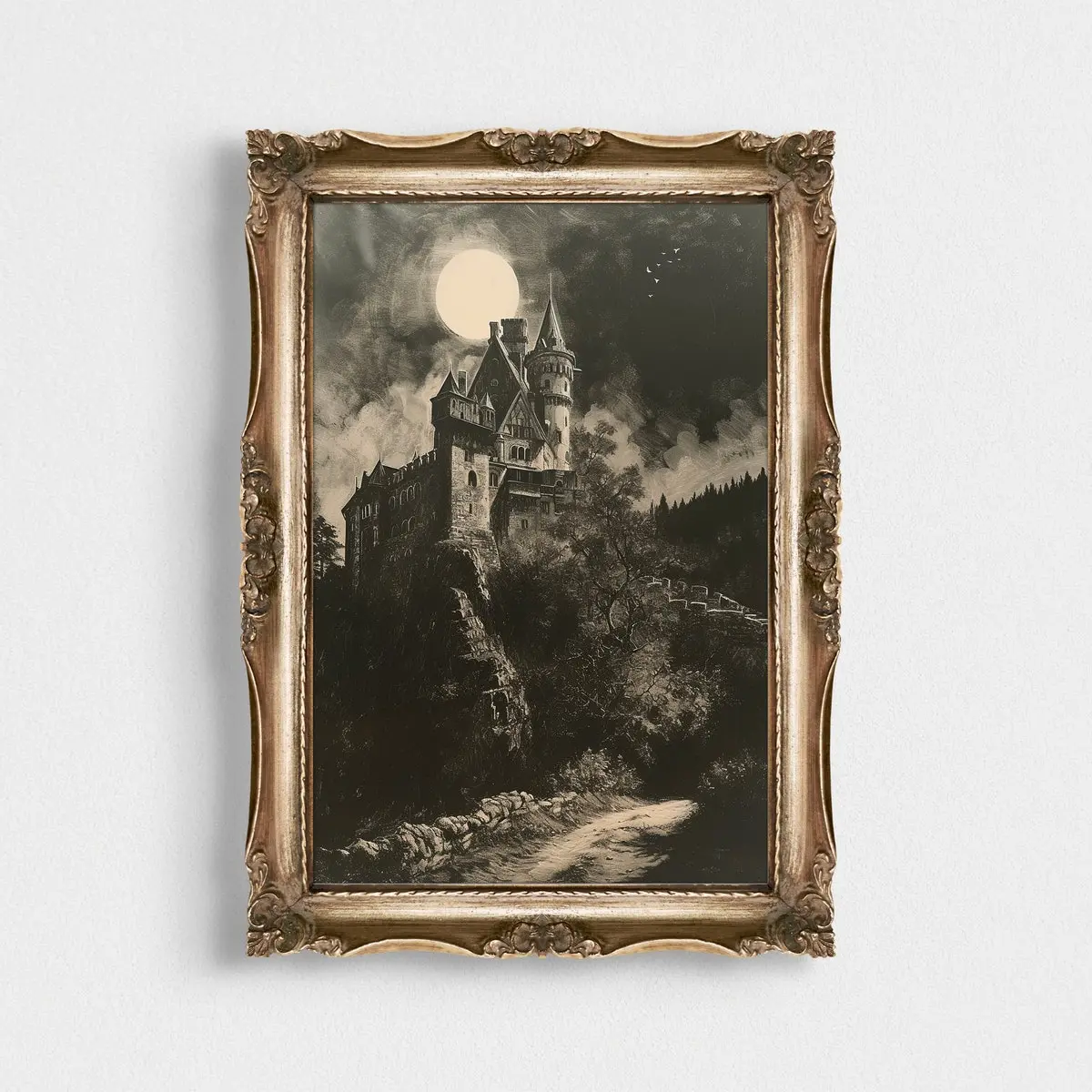 Dracula's Castle | Art Print Poster | Gothic Home Decor | Dark Academia | Wall Art | Black and White Print, Unframed