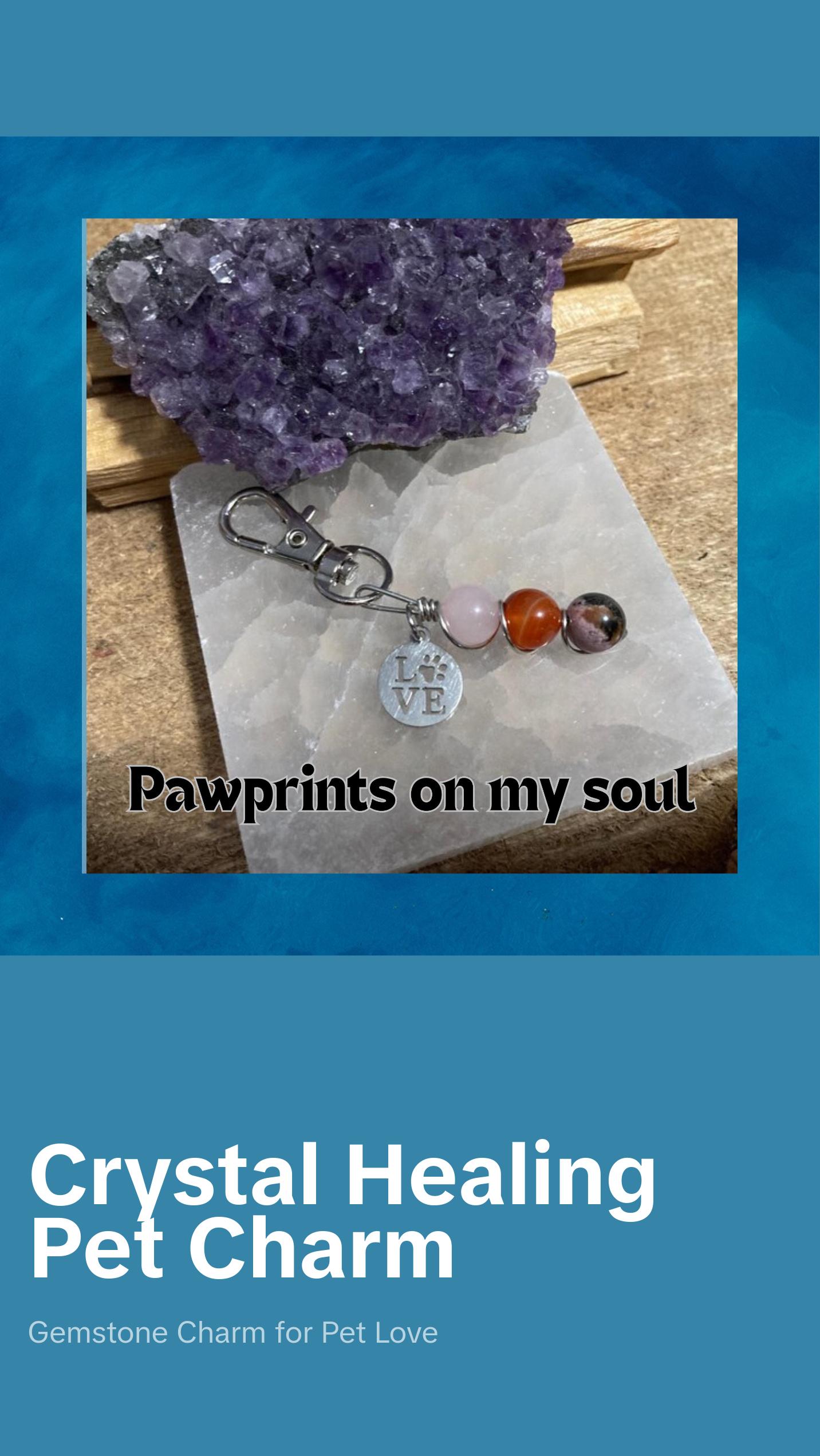 Crystal Healing Pet Charm for Dog Harness or Cat Collar - Rose Quartz - Carnelian - Rhodonite - Key chain